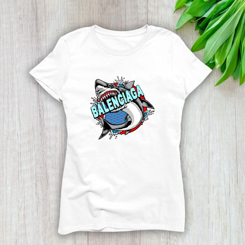 Cartoon Shark Balenciaga Brand Lady T-Shirt Cotton Tee TLT6257