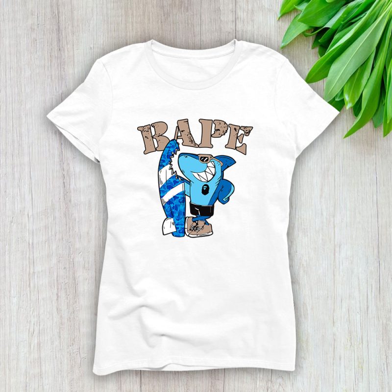 Cartoon Shark With Surfboard Bape Brand Lady Shirt Women Tee TLT5373