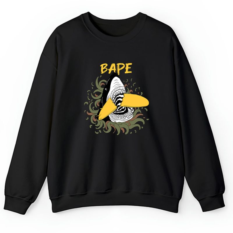 Cartoon Shark With Surfboard Bape Brand Unisex Sweatshirt TAS5485