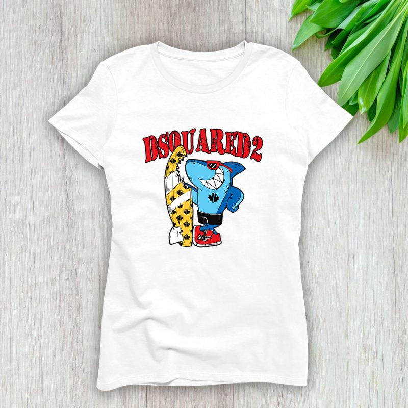 Cartoon Shark With Surfboard Dsquared2 Brand Lady Shirt Women Tee TLT5376