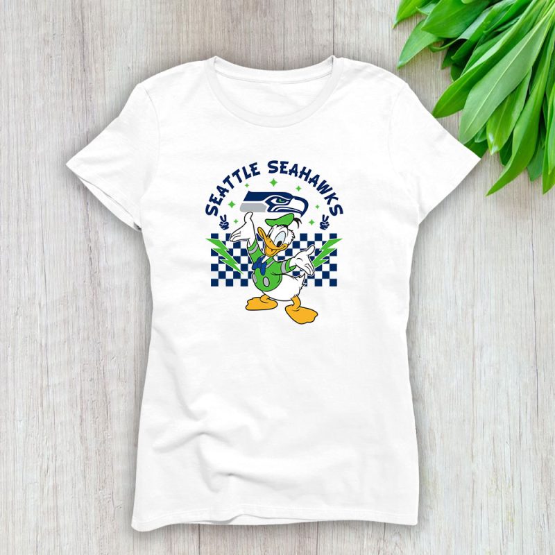 Donald Duck X Seattle Seahawks Team NFL American Football Lady T-Shirt Women Tee LTL8565