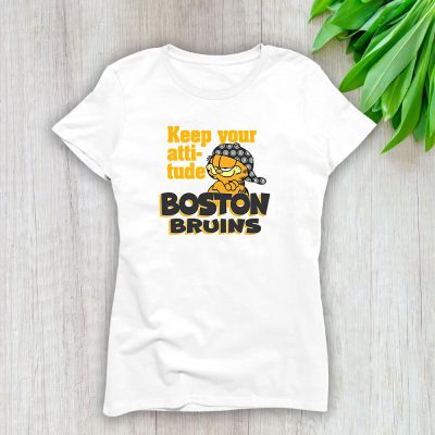 Garfield X Boston Bruins Team NHL Hockey Fan Lady T-Shirt Women Tee TLT6801