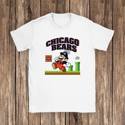 Mario X Chicago Bears Team NFL American Football Unisex T-Shirt Cotton Tee TAT8582