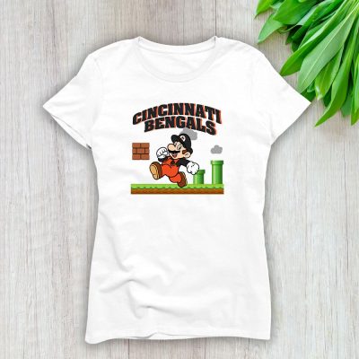 Mario X Cincinnati Bengals Team NFL American Football Lady T-Shirt Women Tee LTL8583