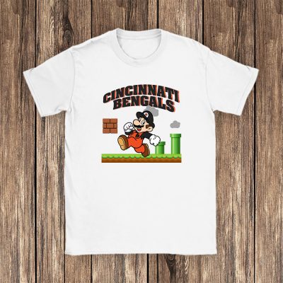 Mario X Cincinnati Bengals Team NFL American Football Unisex T-Shirt Cotton Tee TAT8583