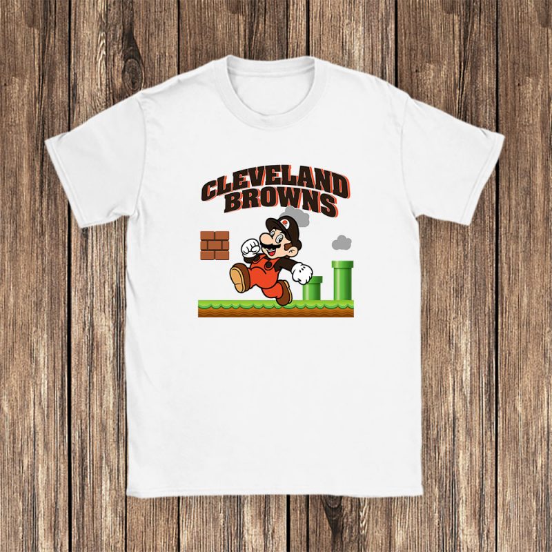 Mario X Cleveland Browns Team NFL American Football Unisex T-Shirt Cotton Tee TAT8584