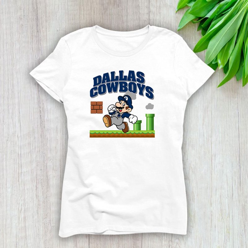 Mario X Dallas Cowboys Team NFL American Football Lady T-Shirt Women Cotton Tee TLT7968