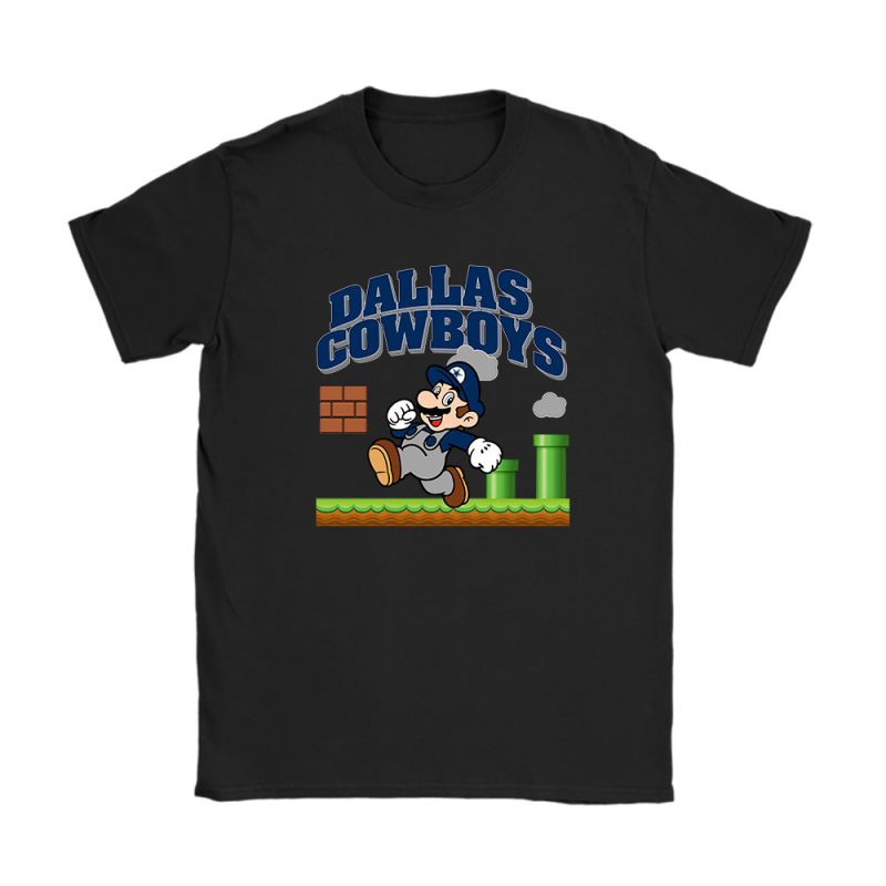 Mario X Dallas Cowboys Team NFL American Football Unisex T-Shirt Cotton Tee TAT7968