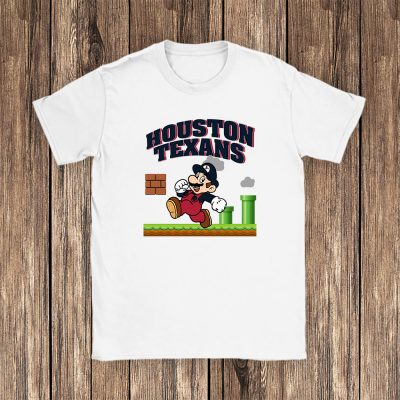 Mario X Houston Texans Team NFL American Football Unisex T-Shirt Cotton Tee TAT8588