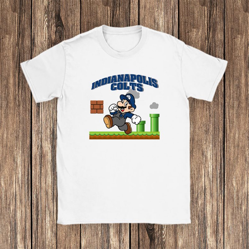 Mario X Indianapolis Colts Team NFL American Football Unisex T-Shirt Cotton Tee TAT8589