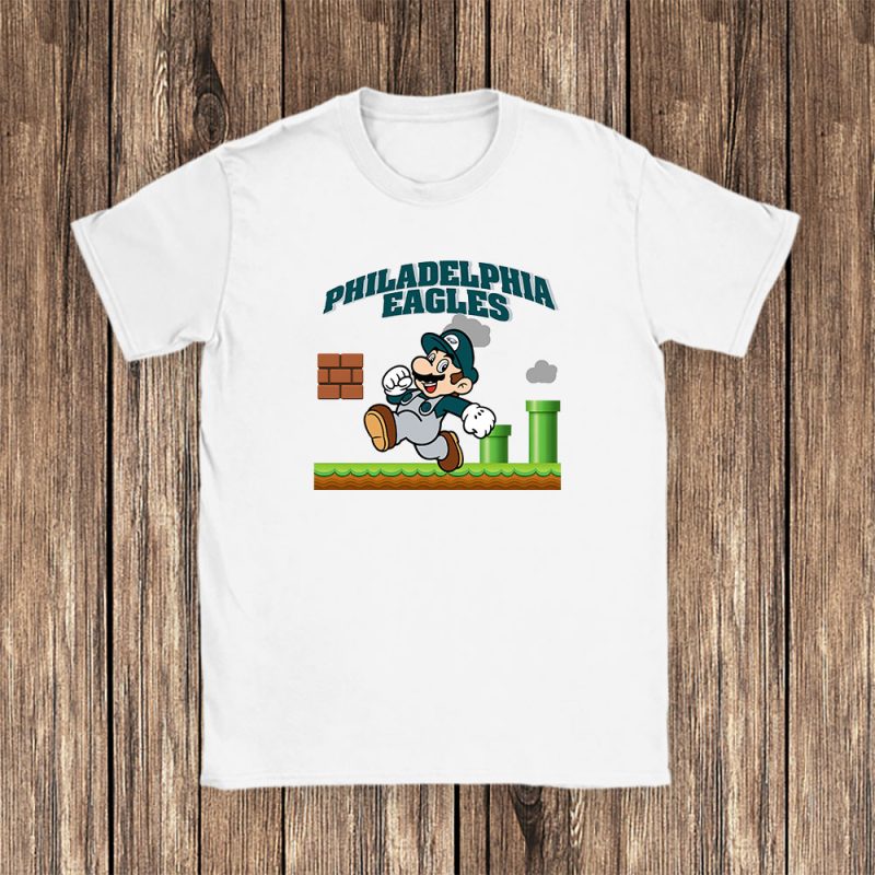 Mario X Philadelphia Eagles Team NFL American Football Unisex T-Shirt Cotton Tee TAT8601