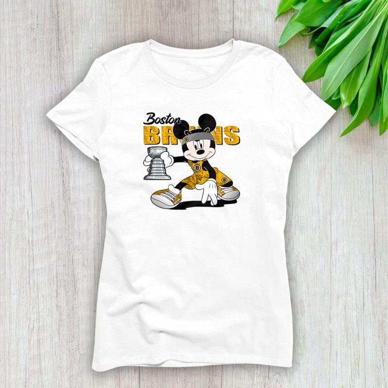 Mickey Mouse X Boston Bruins Team NHL Hockey Fan Lady T-Shirt Women Tee LTL8638