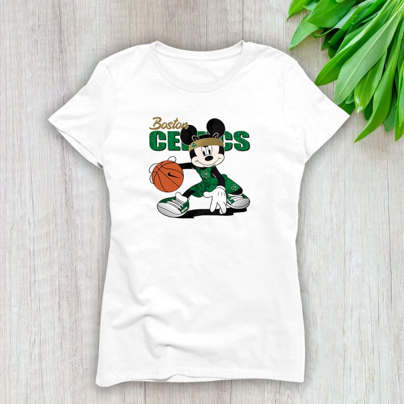 Mickey Mouse X Boston Celtics Team NBA Basketball Fan Lady T-Shirt Women Tee LTL8610