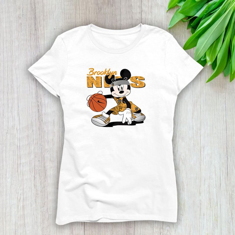 Mickey Mouse X Brooklyn Nets Team NBA Basketball Fan Lady T-Shirt Women Tee LTL8608