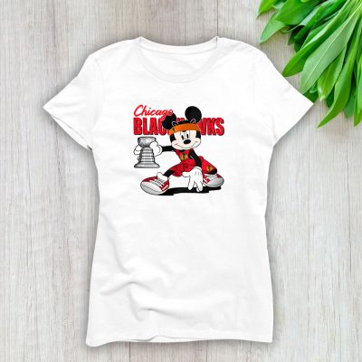 Mickey Mouse X Chicago Blackhawks Team NHL Hockey Fan Lady T-Shirt Women Tee LTL8639