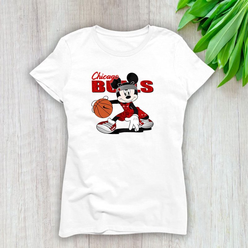 Mickey Mouse X Chicago Bulls Team NBA Basketball Fan Lady T-Shirt Women Tee LTL8612