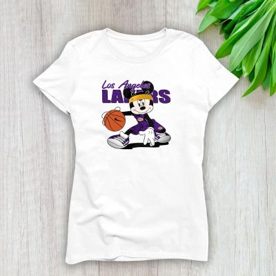 Mickey Mouse X Los Angeles Lakers Team NBA Basketball Fan Lady T-Shirt Women Tee LTL8620