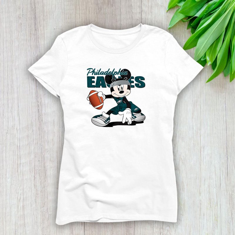 Mickey Mouse X Philadelphia Eagles Team NFL American Football Lady T-Shirt Women Tee LTL8634