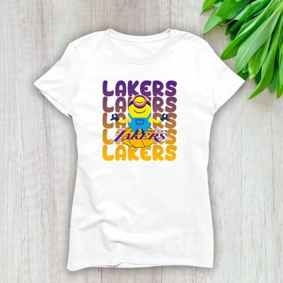 Minion X Los Angeles Lakers Team NBA Basketball Lady T-Shirt Cotton Tee TLT6464