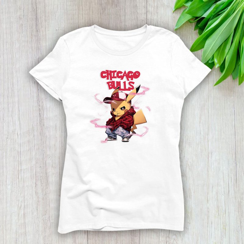 Pikachu X Chicago Bulls Team NBA Basketball Lady T-Shirt Women Tee LTL8683