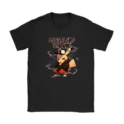 Pikachu X Cleveland Browns Team NFL American Football Unisex T-Shirt Cotton Tee TAT8717