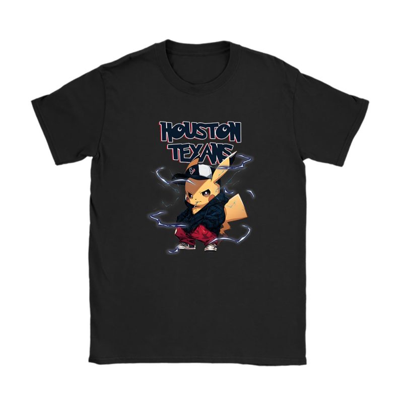 Pikachu X Houston Texans Team NFL American Football Unisex T-Shirt Cotton Tee TAT8722