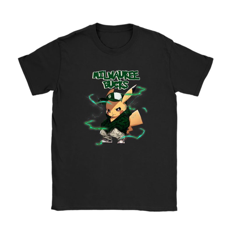 Pikachu X Milwaukee Bucks Team NBA Basketball Unisex T-Shirt Cotton Tee TAT8694