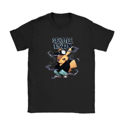 Pikachu X Seattle Kraken Team X NHL X Hockey Fan Unisex T-Shirt Cotton Tee TAT8796