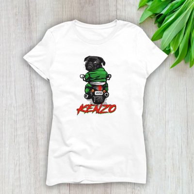 Pug Dog Riding A Motorcycle Kenzo Brand Lady T-Shirt Cotton Tee TLT6384