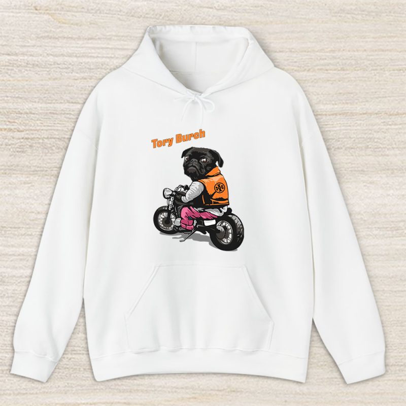 Pug Dog Riding A Motorcycle Tory Burch Brand Unisex Hoodie TAH6391