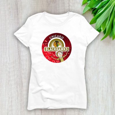 Rick And Morty X Chicago Blackhawks Team NHL Hockey Fan Lady T-Shirt Women Tee LTL8669