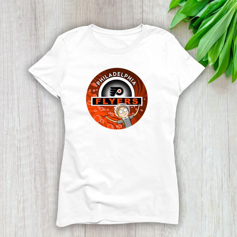 Rick And Morty X Philadelphia Flyers Team NHL Hockey Fan Lady T-Shirt Women Tee LTL8674