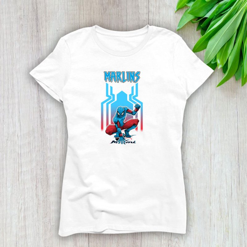 Spiderman MLB Miami Marlins Lady T-Shirt Women Tee LTL7295