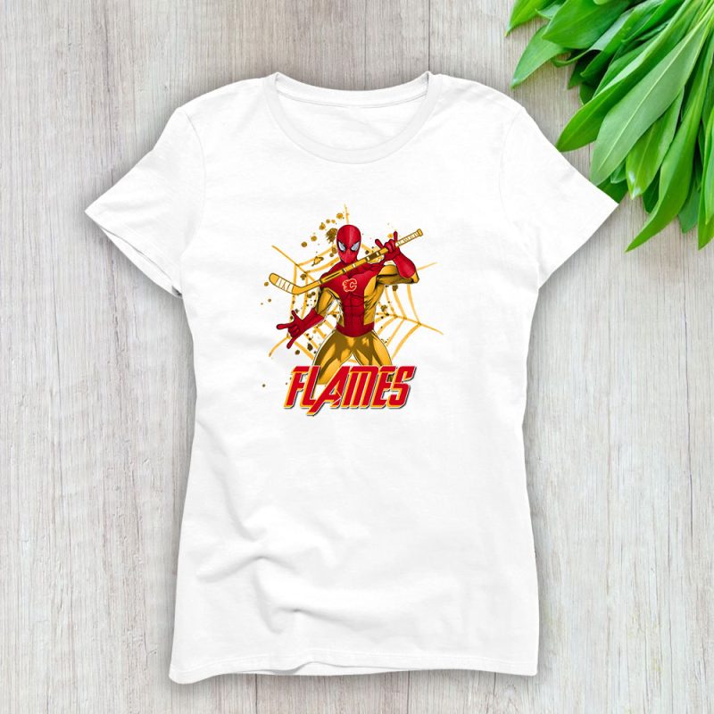 Spiderman NHL Calgary Flames Lady T-Shirt Women Tee LTL7161