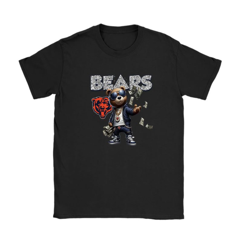 Teddy Bear Hiphop X Chicago Bears Team NFL American Football Unisex T-Shirt Cotton Tee TAT8829