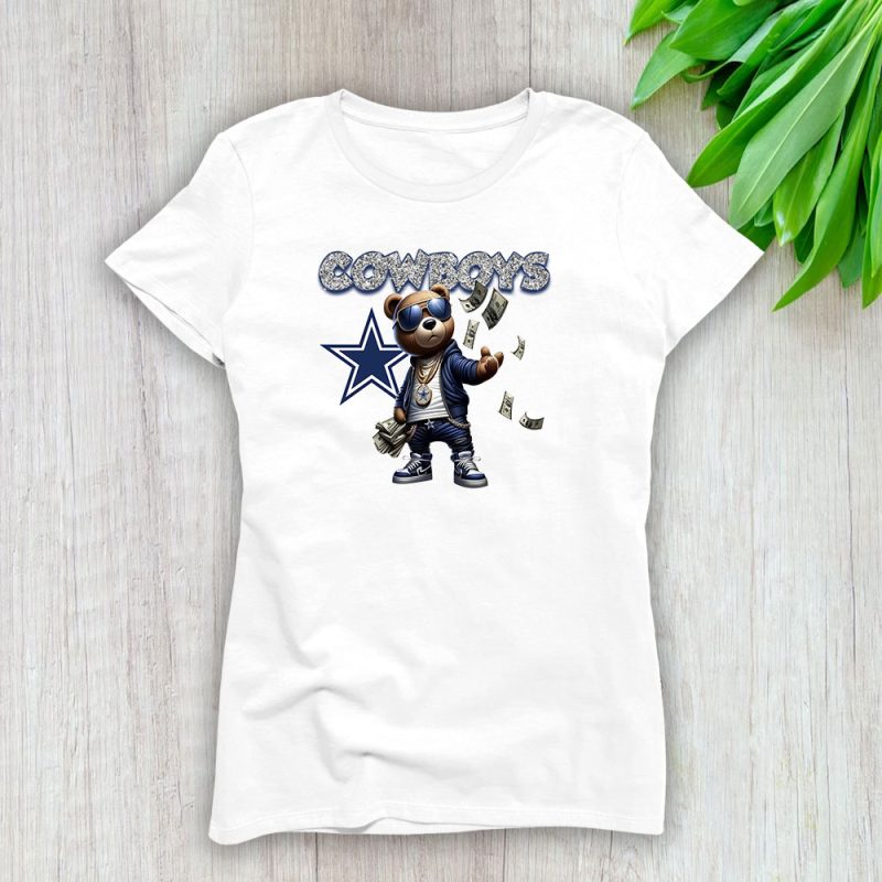 Teddy Bear Hiphop X Dallas Cowboys Team NFL American Football Lady T-Shirt Women Cotton Tee TLT7969