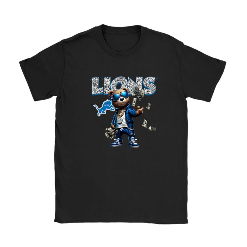 Teddy Bear Hiphop X Detroit Lions Team NFL American Football Unisex T-Shirt Cotton Tee TAT8833