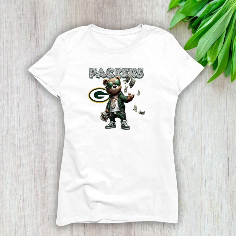 Teddy Bear Hiphop X Green Bay Packers Team NFL American Football Lady T-Shirt Women Tee LTL8834