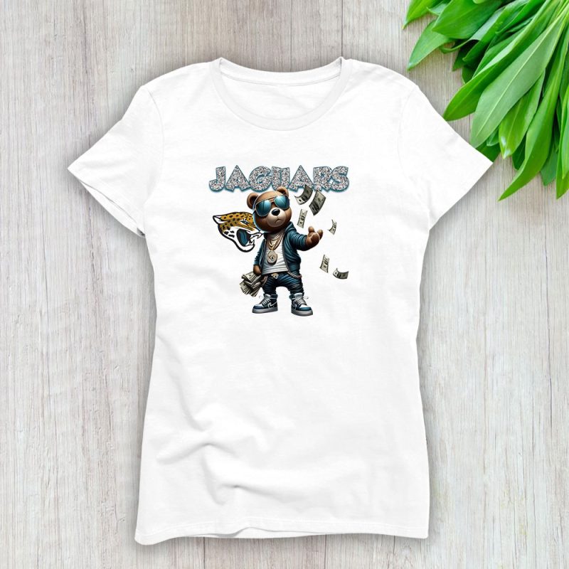 Teddy Bear Hiphop X Jacksonville Jaguars Team NFL American Football Lady T-Shirt Women Tee LTL8837