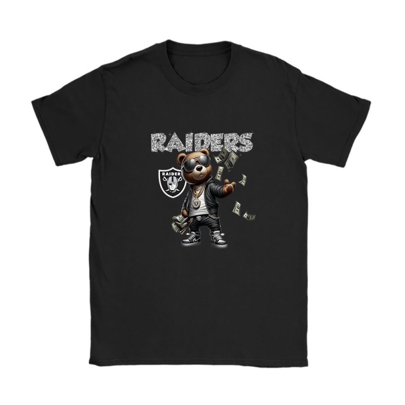 Teddy Bear Hiphop X Las Vegas Raiders Team NFL American Football Unisex T-Shirt Cotton Tee TAT8841