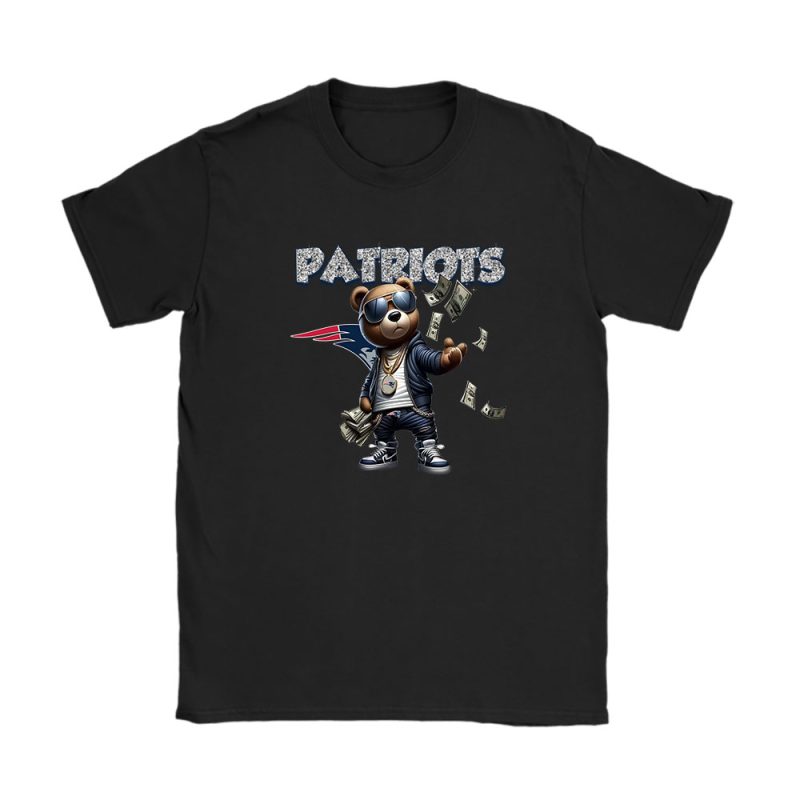 Teddy Bear Hiphop X New England Patriots Team NFL American Football Unisex T-Shirt Cotton Tee TAT8844