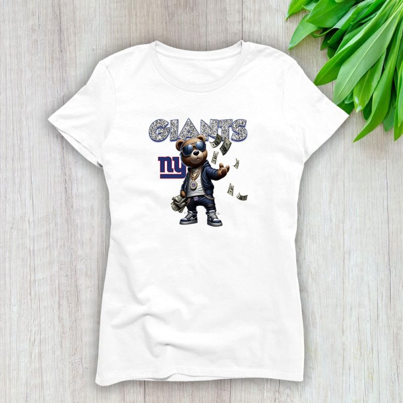 Teddy Bear Hiphop X New York Giants Team NFL American Football Lady T-Shirt Women Tee LTL8846