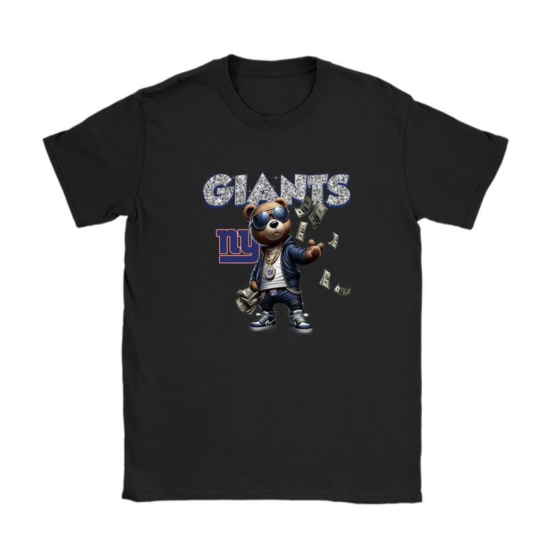 Teddy Bear Hiphop X New York Giants Team NFL American Football Unisex T-Shirt Cotton Tee TAT8846