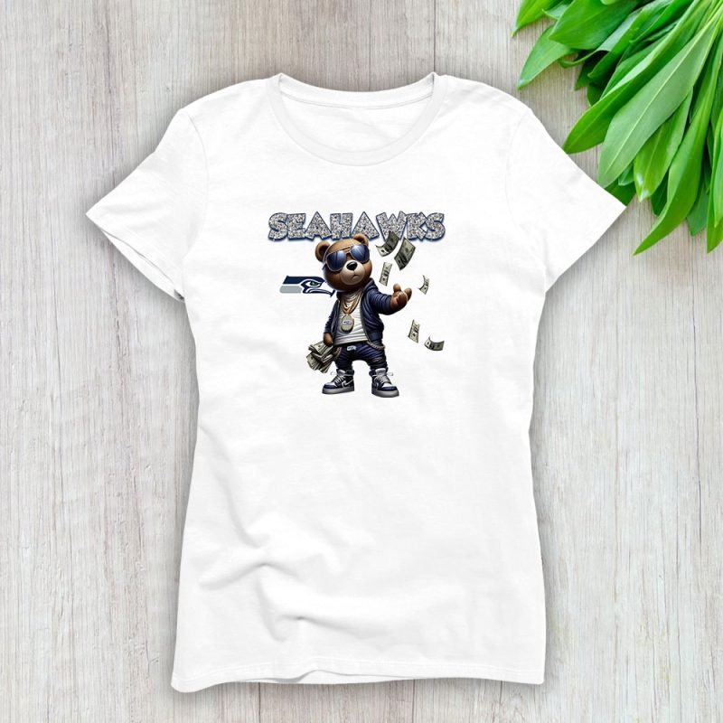 Teddy Bear Hiphop X Seattle Seahawks Team NFL American Football Lady T-Shirt Women Tee LTL8850