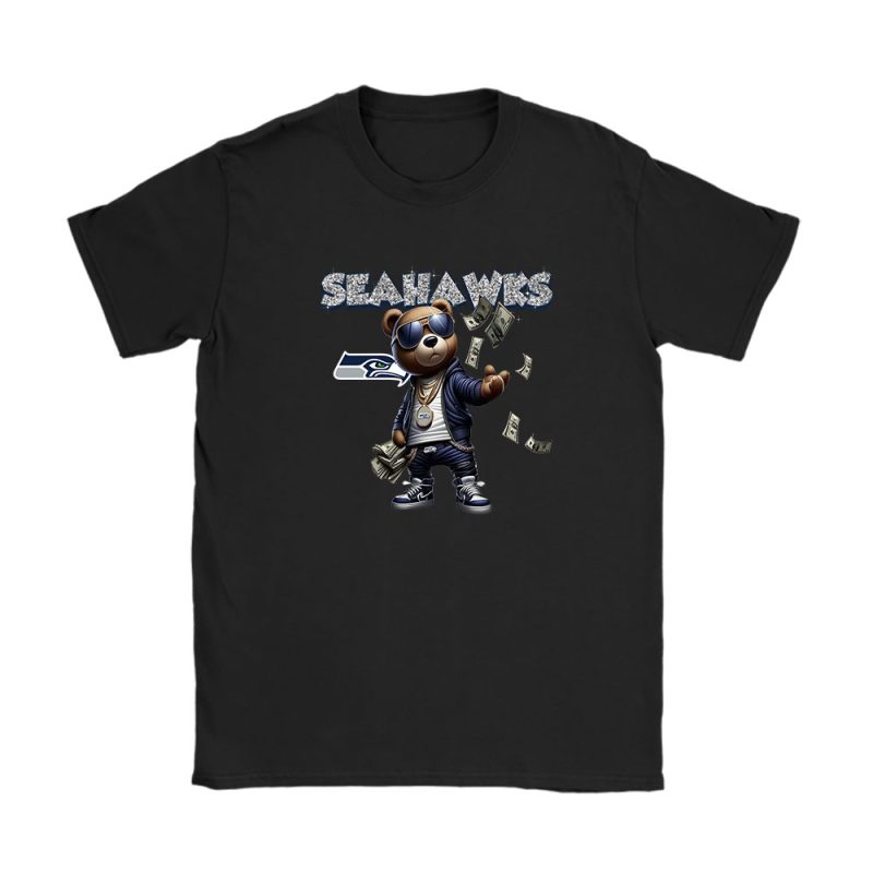 Teddy Bear Hiphop X Seattle Seahawks Team NFL American Football Unisex T-Shirt Cotton Tee TAT8850