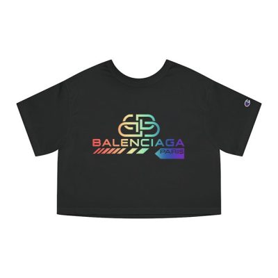 Balenciaga Bb Paris Rainbow Logo Luxury Champion Lady Crop-Top T-Shirt CTB2422