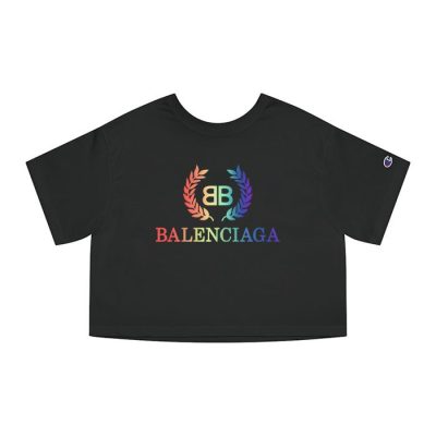 Balenciaga Laurel Rainbow Logo Luxury Champion Lady Crop-Top T-Shirt CTB2417