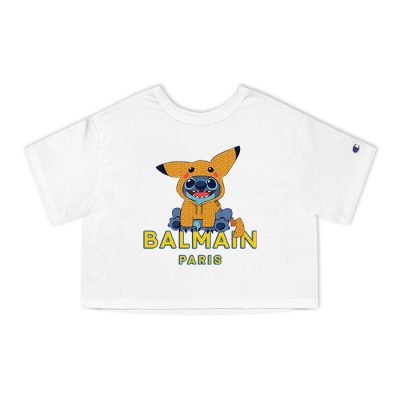 Balmain Paris Stitch Pokemon Champion Lady Crop-Top T-Shirt CTB2872