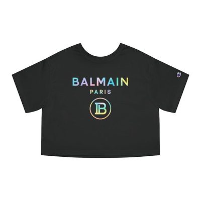 Balmain Paris Tie Dye Logo Champion Lady Crop-Top T-Shirt CTB2860