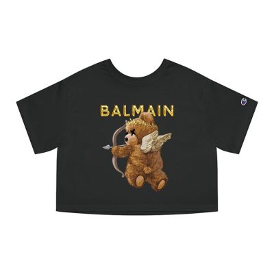 Balmain Teddy Bear Gold Luxury Champion Lady Crop-Top T-Shirt CTB2878